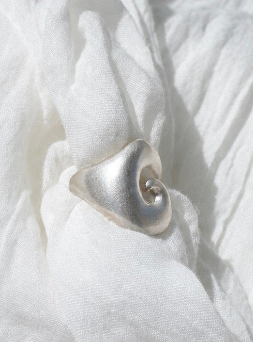 Abyss Satin ring – hand-sculpted spiral ring in satin-matte sterling silver