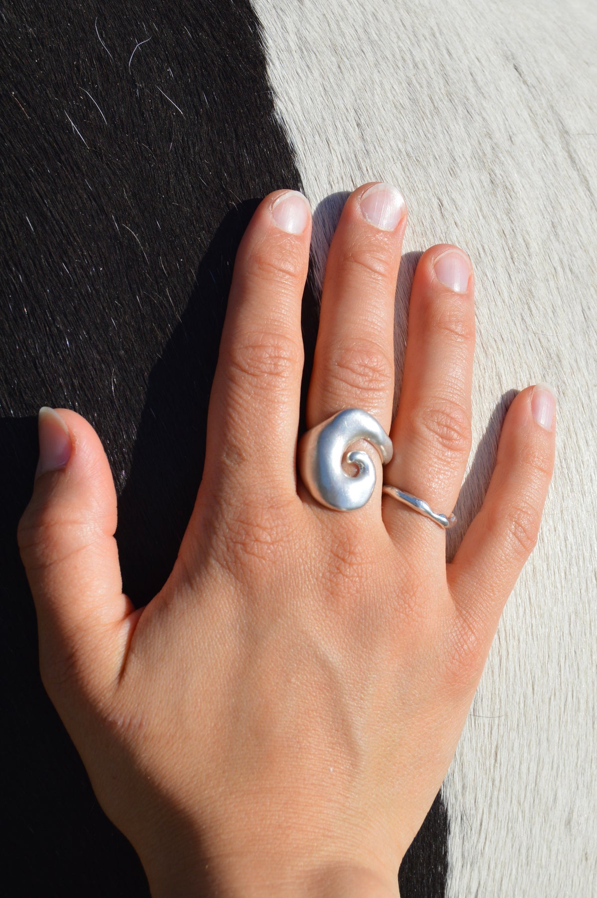 Abyss Satin ring – hand-sculpted spiral ring in satin-matte sterling silver