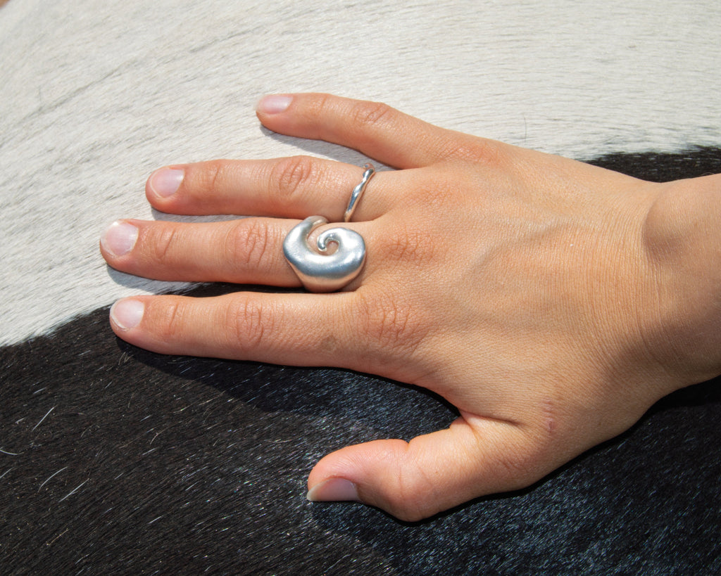 Abyss Satin ring – hand-sculpted spiral ring in satin-matte sterling silver