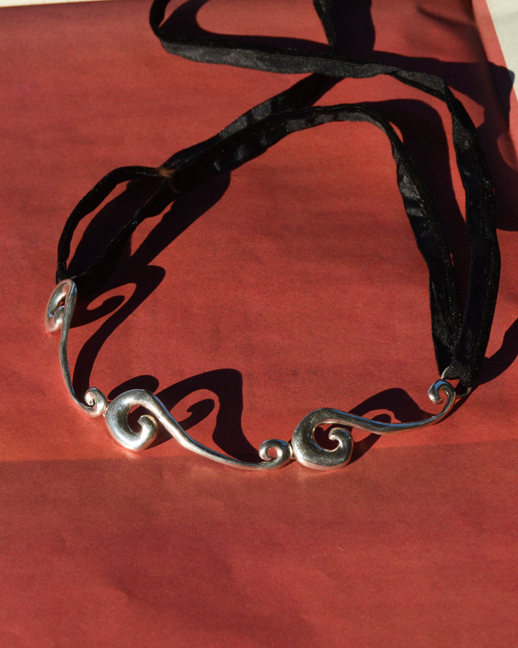 Siren Collar – sterling silver wave collar on a silk strap