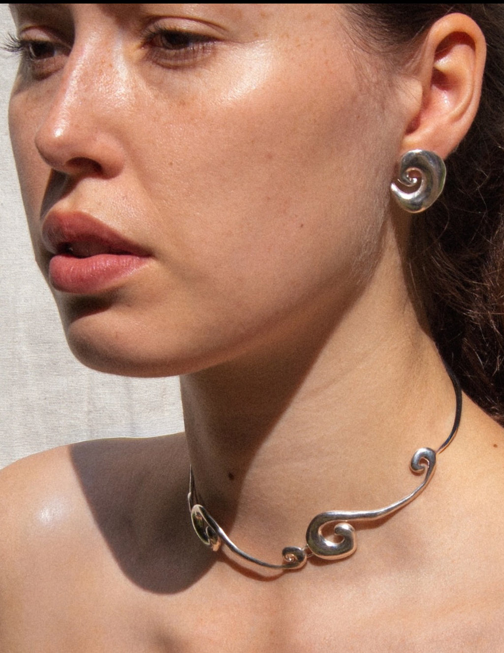 Siren Collar – sterling silver wave collar on a silk strap